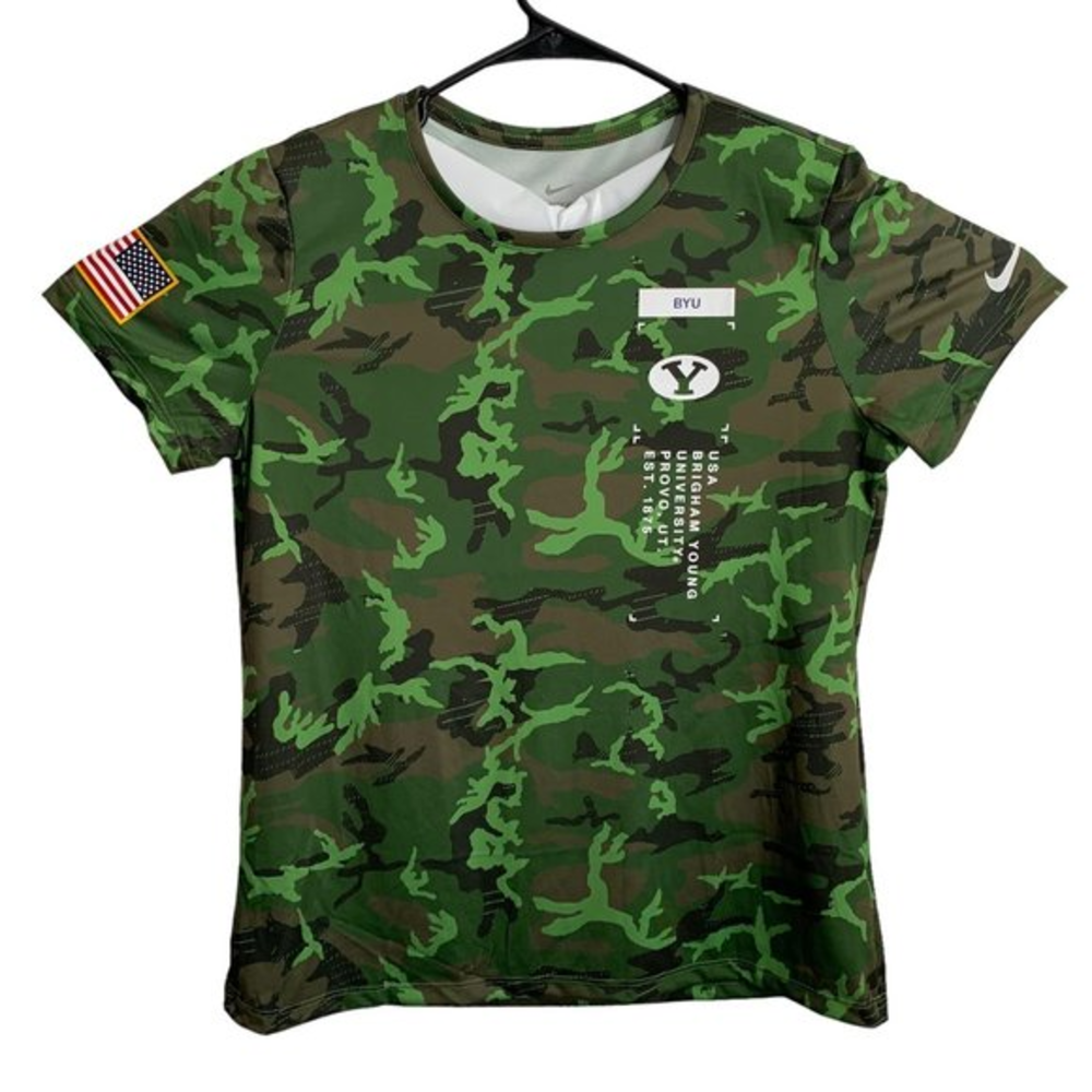 Nike BYU Cougars Football Camo Dri Fit Shirt‎ Women's Size M Green Polyester